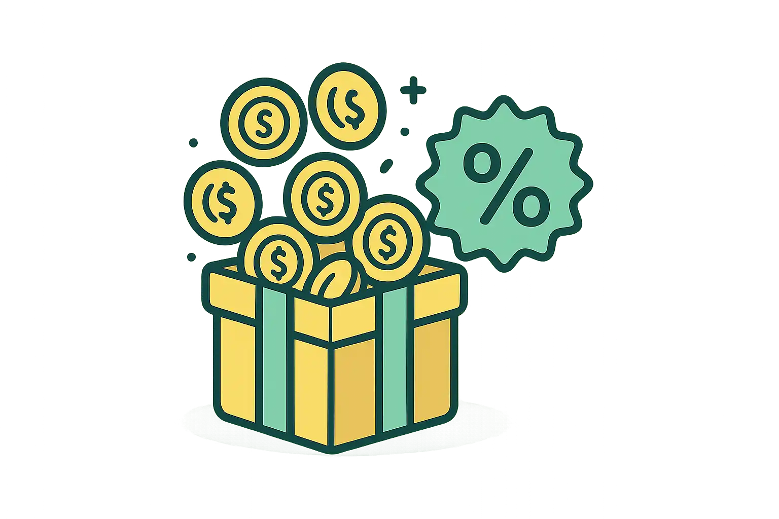 Stack of golden bonus coins and a gift box symbolizing Rolldorado promotions